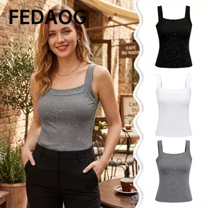 FEDAOG Ice Silk Tank Top, Áo hai dây Sequin thoáng khí lấp lánh, Áo thun không tay co giãn thời trang Slim Fit dành cho nữ
