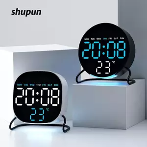 Đồng hồ báo thức LED SHUPUN, Đồng hồ LED kỹ thuật số ngày đa chức năng, Lịch 12 / 24H Đèn khí quyển Hiển thị Đồng hồ bàn cho phòng ngủ