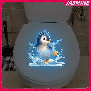 JASMINE Phát Sáng Trong Bóng Tối Chim Cánh Cụt Vệ Sinh Nhà Vệ Sinh Decal Phòng Tắm Tự Dính Có Thể Tháo Rời Dạ Quang Treo Tường Stier Trang Trí Nhà Cửa JASMINE