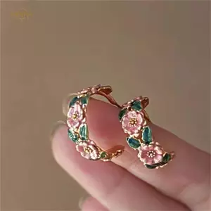 PNPIA- 1 Cặp Lãng Mạn Tinh Tế Nhỏ Giọt Men Hoa Hình Chữ C Bông Tai Dành Cho Nữ Cô Gái Nhẹ Sang Trọng Cao Cấp Bông Tai Trang Sức Quà Tặng