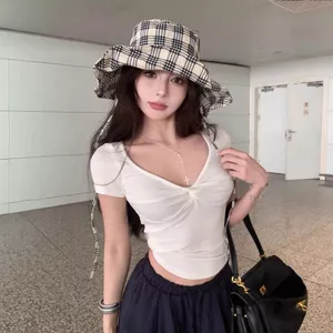 Áo Thun Nữ Tay Ngắn Cổ Tim Kiểu Xoắn Ngực - - Hieuvy Botique