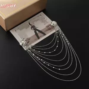 HFSHY Iron sel Chain Trâm Cài Ngọc Trai Phóng Đại Nhiều Lớp Hình Học Pin Phụ Kiện Thời Trang Bắt Mắt Cho Kỳ Nghỉ Trang Phục VN