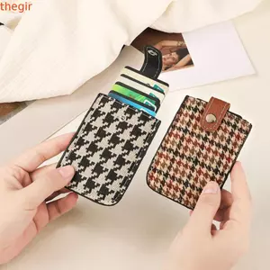 THEGIRL8B Túi đựng thẻ Houndstooth, Túi đựng thẻ bằng da PU loại kéo ra, Túi ly hợp Mini Túi đựng thẻ Ví ngắn phong cách Hàn Quốc dành cho nữ
