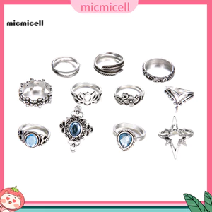 MIC _ 11 Chiếc Nữ Retro Rỗng Kim Cương Giả Knuckle Midi Đầu Ngón Tay Xếp Chồng Vòng Khớp