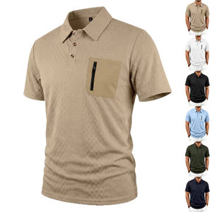 Mùa Hè Nam Jacquard Giải Trí Rời Giải Trí Kinh Doanh Tay Ngắn Ve Áo Túi Dây Kéo Áo Sơ Mi polo Nam W4RS