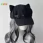 < Honeyba > Tai Mèo Nữ Bông Tai Kẹp Gothic Gothic Gothic Beret Y2K Bé Gái Steampunk Punk Dây Kéo Handmade Mũ Chống Nắng Đẹp