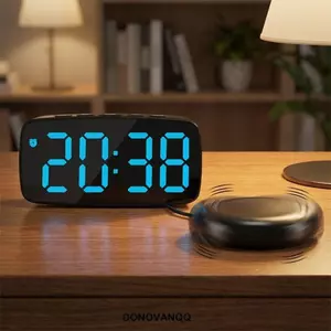 Đồng hồ báo thức rung siêu lớn DONOVANQQ, có thể điều chỉnh độ sáng LED Màn hình lớn Đồng hồ báo thức điện tử, Màn hình hiển thị nhiệt độ và ngày bằng nhựa Trang trí bàn làm việc Ký túc xá
