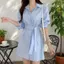 Áo sơ mi mùa hè buộc dây cho người đàn ông nhỏ eo hẹp phù hợp với phong cách phương Tây Niche Tính khí Slimm