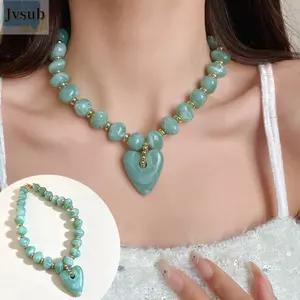 Vòng cổ mặt dây chuyền trái tim JVSUB, Vòng cổ đính cườm phong cách Bohemian Acrylic, Hạt có thể điều chỉnh Mặt dây chuyền Trang sức Bãi biển mùa hè
