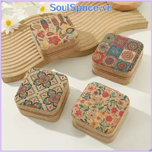 SOULSPACE Nhẫn Bông Tai Tổ Chức, Hộp Bảo Quản Trang Sức Di Động Hữu Ích, Hộp Đựng Mỹ Phẩm Bằng Gỗ Nút Chai Bền Hộp Đôi Đồ Dùng Du Lịch