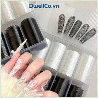 DWELLCO Đề Can Trang Trí Móng Tay Họa Tiết Sọc Ren, Da Báo Đen Trắng, Hiệu Ứng Kim Sa Lấp Lánh