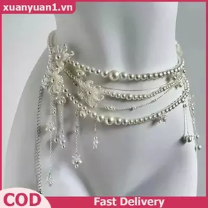 XUAN Thời Trang Nhiều Lớp Hoa sel Eo Dây Xích Retro Ngọc Trai Dây Xích Nữ Bé Gái Cơ Thể Dây Xích Quần Áo Phụ Kiện Quà Tặng VN