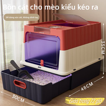 Thùng Cát Vệ Sinh Cho Mèo, đèn UV diệt khuẩn,Khay Vệ SInh Cho Mèo Thành Cao Chống Văng Cát,Chậu Đựng Cát Cho Mèo
