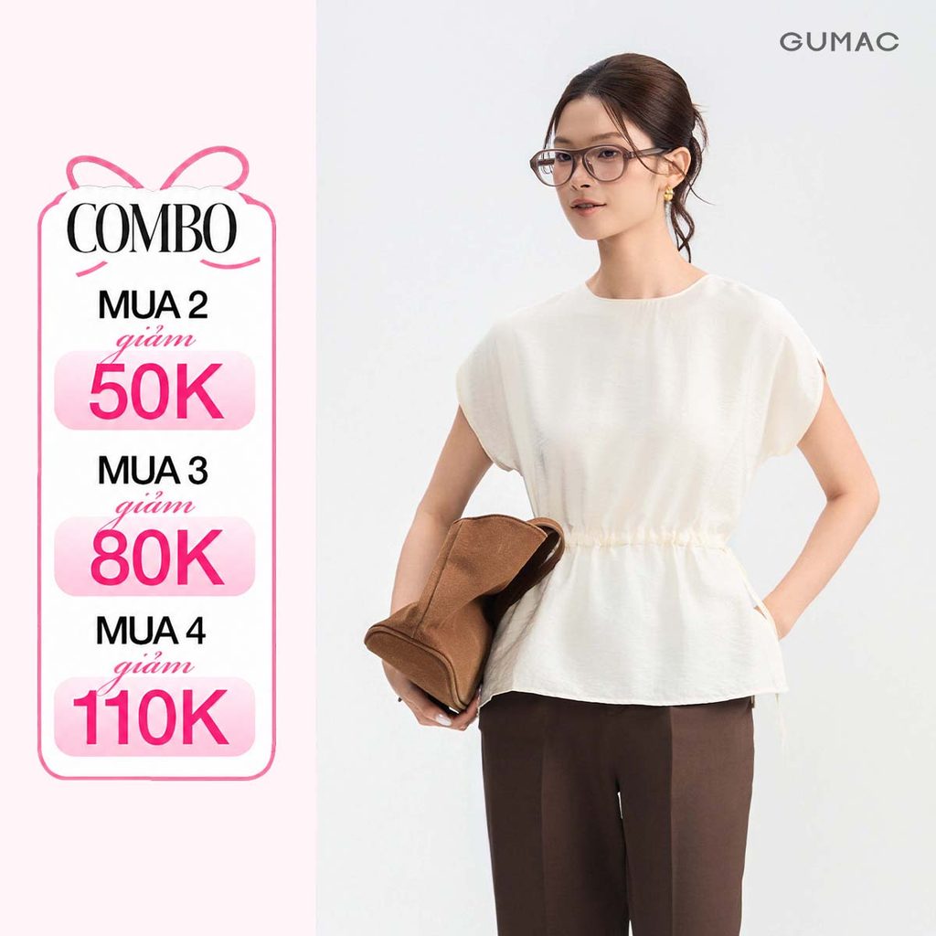 Áo Kiểu Nữ GUMAC Form Suông Tay Liền Kiểu Siết Eo Linh Động Chất Tơ Mềm Mát Dễ Phối AG05041