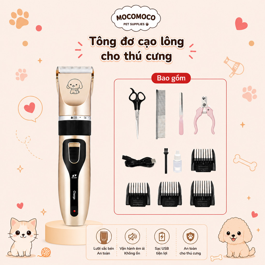 Máy cạo râu thú cưng, Dụng cụ cắt tỉa chó mèo, Máy cắt tóc thú cưng có thể sạc lại, Động cơ tiếng ồn thấp.