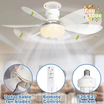 [GUUDUU] Đèn quạt trần có thể điều chỉnh ba tốc độ - Đèn quạt ổ cắm có điều khiển từ xa - 2 trong 1 - dành cho phòng ngủ nhà bếp, phòng nhỏ - Đèn quạt trần gia đình / Giao hàng miễn phí