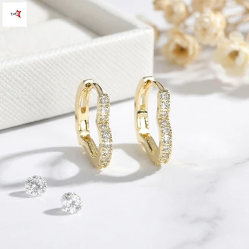 14K Mạ Vàng Cubic Zirconia Trái Tim Vòng Bông Tai Nữ 1 Cặp Đồng Huggie Dangle Bông Tai Trang Sức Quà Tặng Cho Sinh Nhật Đi Lại Hàng Ngày