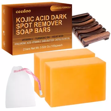 Chứa nghệ, Vitamin C, Retinol, Collagen Chứa Axit Hyaluronic, Vitamin E, Bơ hạt mỡ, Xà phòng axit Kojic của Dầu ô liu Castile, Chứa nghệ, C, Vitamin C, Bơ hạt mỡ, Dầu ô liu Castile-3.52oz, 2 thanh, Có