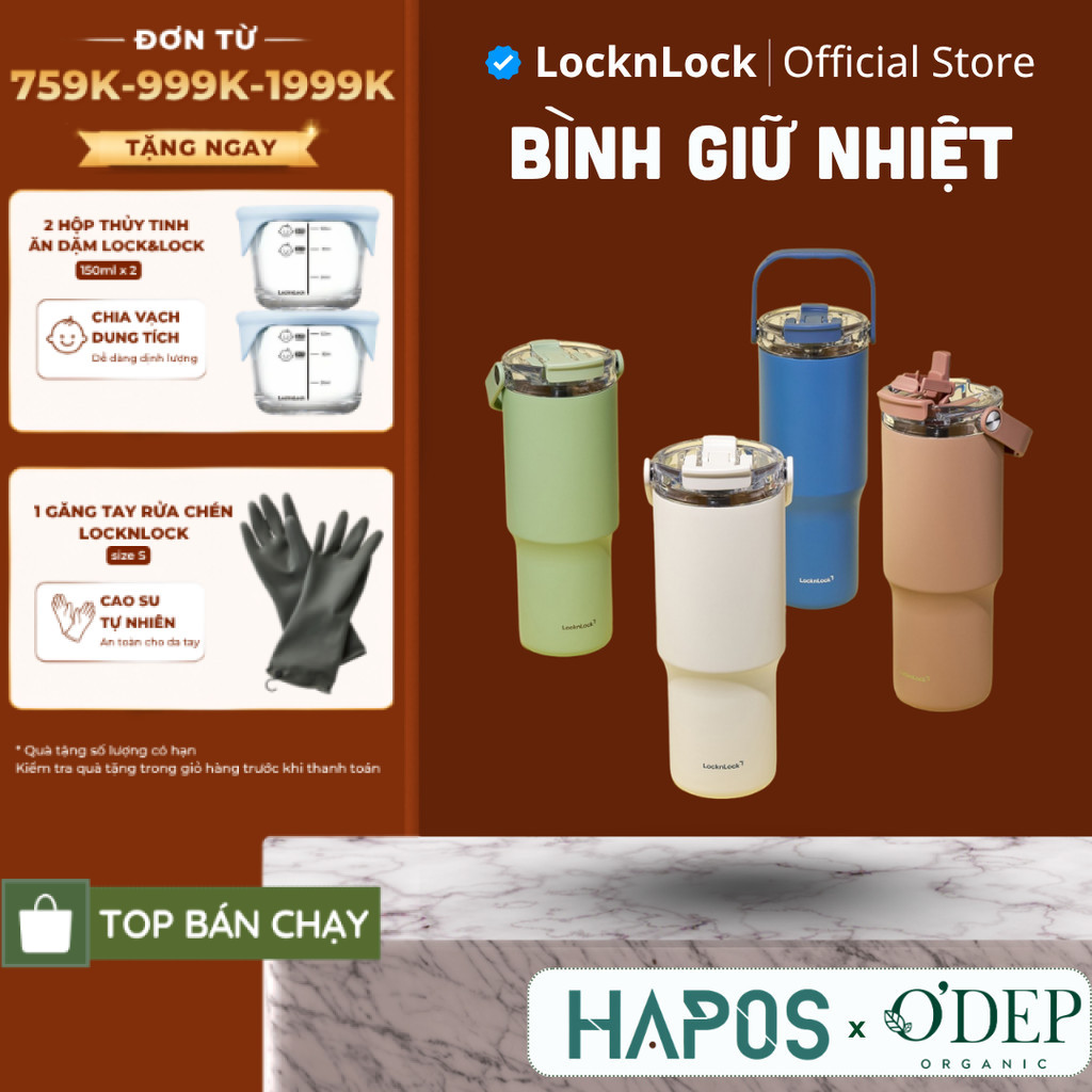 Bình giữ nhiệt LocknLock 880ml, Straw Sip Ceramic Tumbler LHC4431 - HAPOS LOF | BigBuy360 - bigbuy360.vn