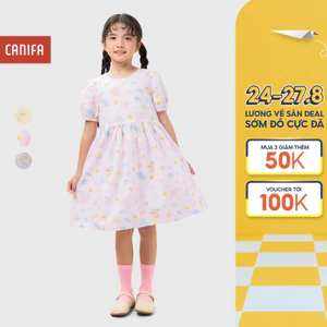 Váy liền bé gái CANIFA đầm babydoll cộc tay chất liệu cotton thoáng mát 1DS26S005