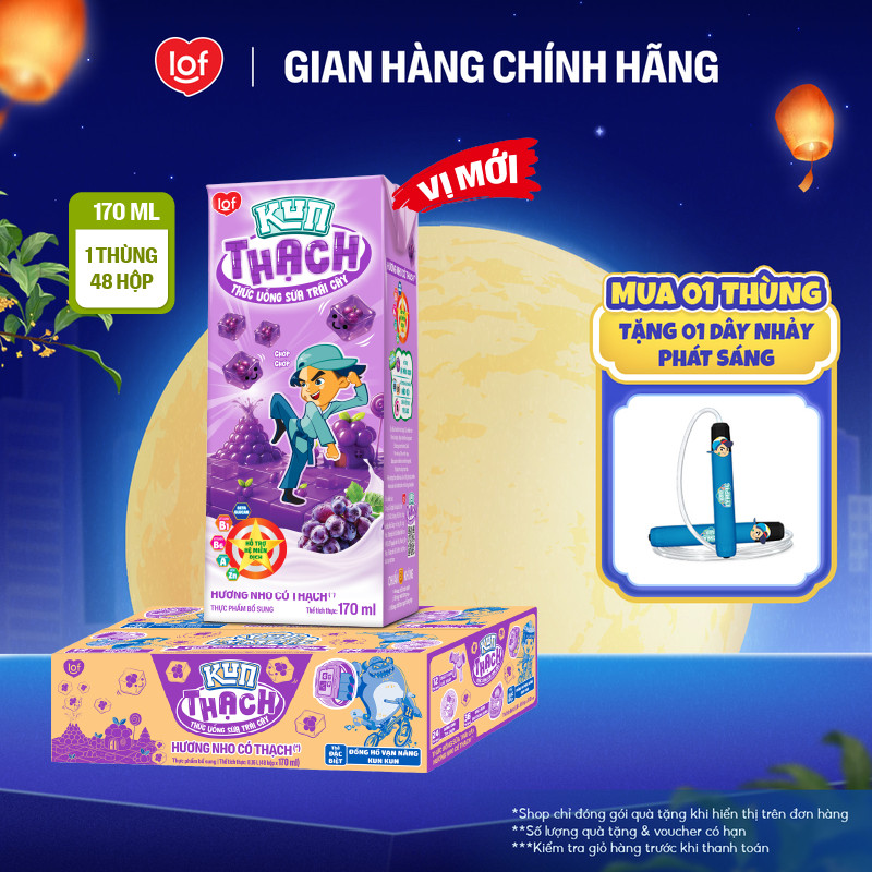 Sữa trái cây Kun vị nho có thạch thùng 48 hộp x 170ml