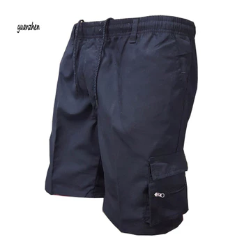 < yuanzhen > Quần short nam mùa xuân Quần short chở hàng nam có túi Quần short chở hàng nam có dây thắt lưng đàn hồi và dây rút Túi lớn dáng rộng vừa vặn Quần short thể thao ngoài trời mùa hè dành cho