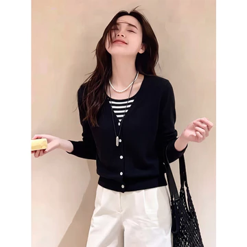 Áo Len Dài Tay Dệt Kim Áo Len Cardigan Áo Len Áo Len Áo Len Dệt Kim Áo Len Áo Khoác Pháp Lười Phong Cách Đầu Thu Rời S