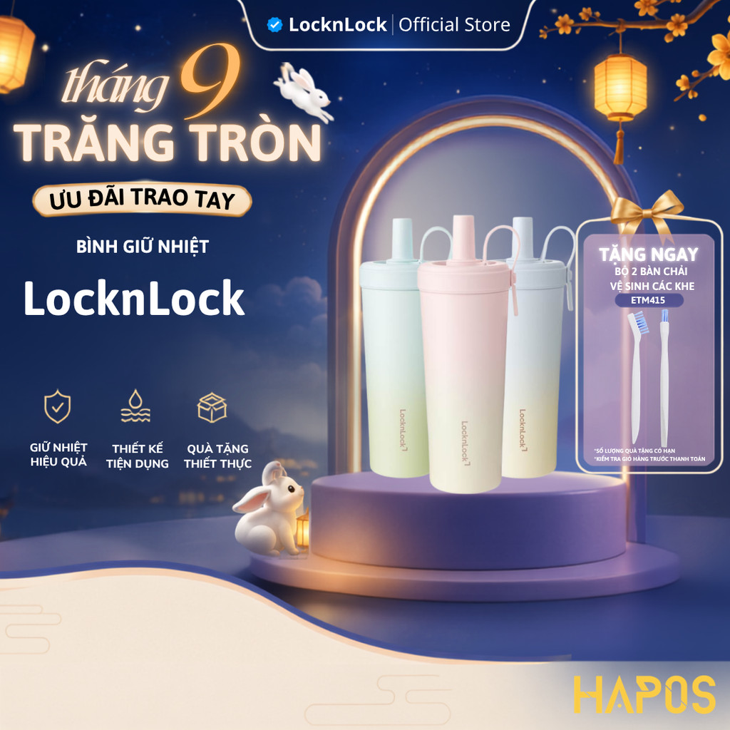 Bình giữ nhiệt 720ml LocknLock phủ sứ, kèm ống hút trà sữa Ceramic Milk Tea LHC4369 - HAPOS LOF