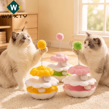 Đồ chơi bàn xoay cho mèo WAPKTY, Đồ chơi mùa xuân Đồ chơi cho mèo tương tác bóng sang trọng, Đế ổn định 14x26cm Đồ chơi cho mèo tự chơi Hoạt động cứu trợ nhàm chán