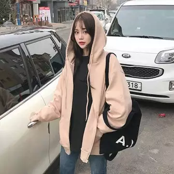 KKLI Áo khoác mùa đông nữ có mũ trùm đầu Áo khoác mùa đông Mid-zip Áo khoác nữ mùa xuân thu áo len dáng rộng vừa vặn Áo khoác thể dục thông thường Áo len mùa xuân mùa thu dáng rộng vừa vặn thể dục thô