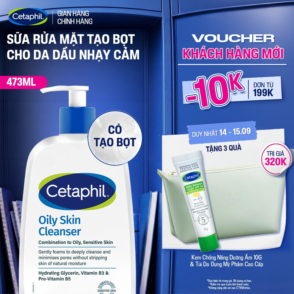 Sữa rửa mặt dịu lành cho da dầu nhạy cảm CETAPHIL OILY SKIN CLEANSER 473ML