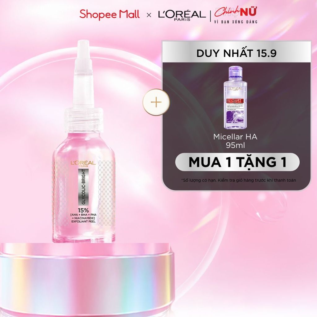 Dưỡng chất làm sạch tế bào da chết Glycolic-bright Anti-dark Spot Exfoliant Peel L’oréal Paris 25ml