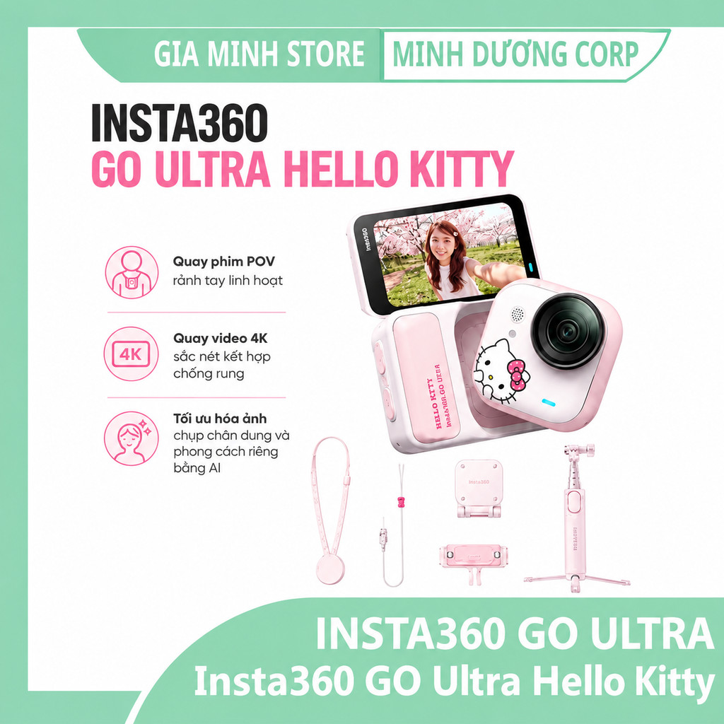 CAMERA HÀNH ĐỘNG INSTA360 - GO ULTRA HELLO KITTY BẢN GIỚI HẠN - HÀNG CHÍNH HÃNG - BH 12 THÁNG