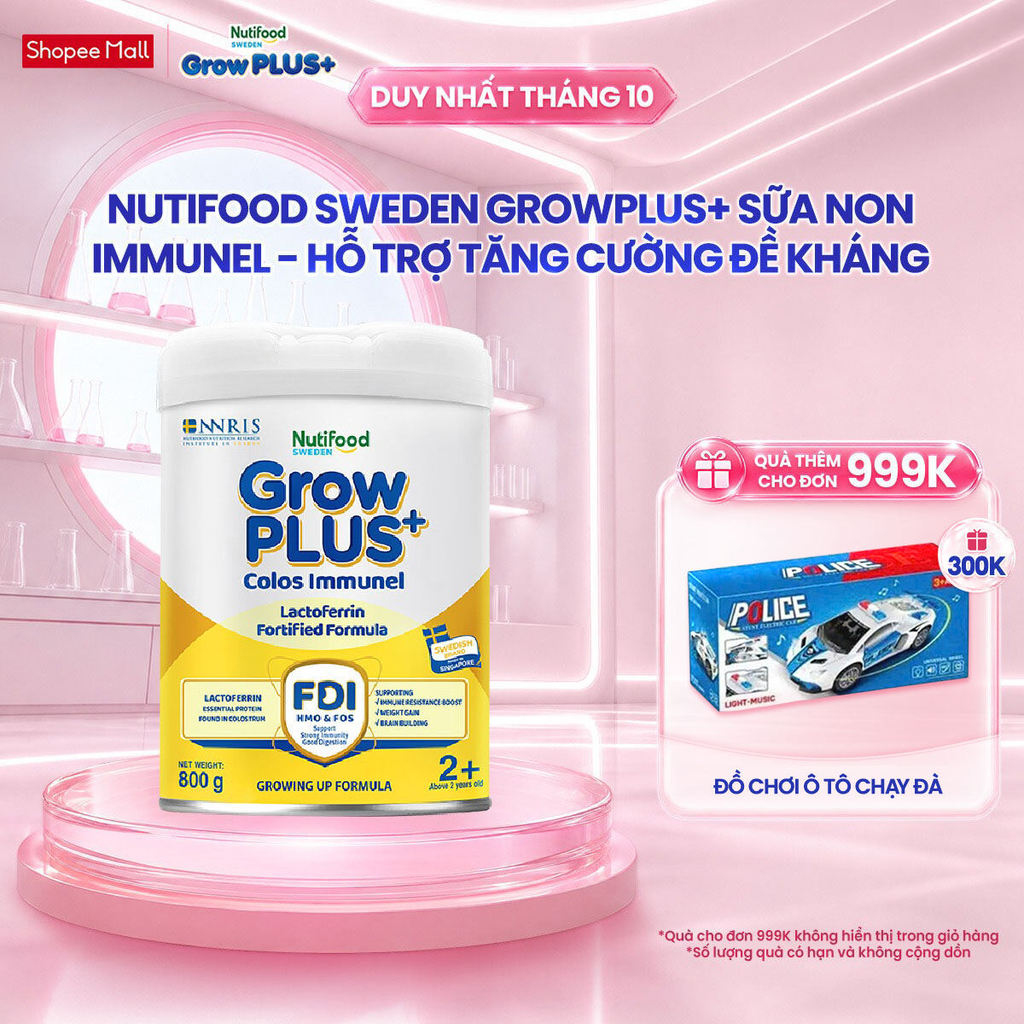 Sữa Bột Nutifood Sweden GrowPLUS+ Sữa Non Immunel trên 2 tuổi lon 800 g (Bao bì tuỳ lô hàng)