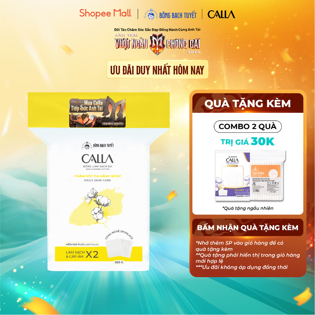 Bông tẩy trang làm sạch da Bông Bạch Tuyết Calla Mềm Mịn 500Gr (790 Miếng/Túi)