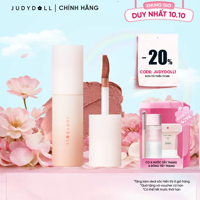 JUDYDOLL Son kem bùn Lip Mud Mịn lì Lâu trôi Che phủ vân môi Không dính cốc 3,3 g