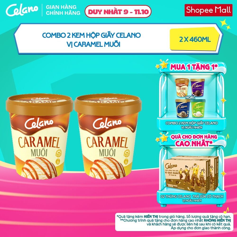 [KOL] [Hỏa tốc HN/HCM] [VỊ TỰ CHỌN] Combo 2 Kem Hộp Giấy CELANO vị Caramel Muối/ Vani (2 x 460ml)
