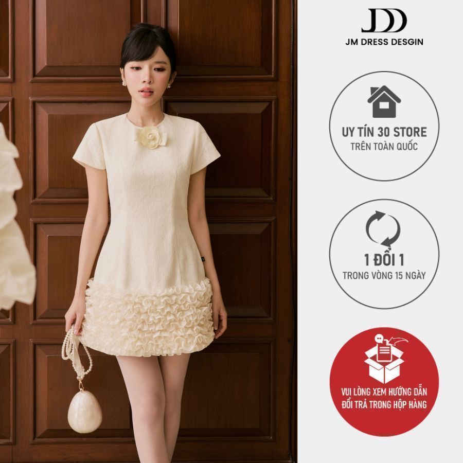 Đầm Party Cổ Tròn Chân Váy Cách Điệu 1P01.2605, Thiết Kế Đầm Mini Dự Tiệc Dáng A Chân Váy Ruffle 3D, Váy Sự Kiện By JM