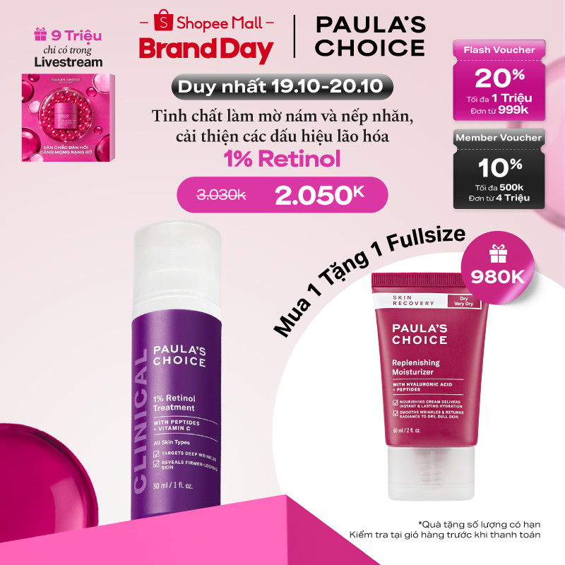 [HSD: 08/2027] Tinh chất làm mờ nám và nếp nhăn Paula's Choice Clinical 1% Retinol Treatment 30ml 8010