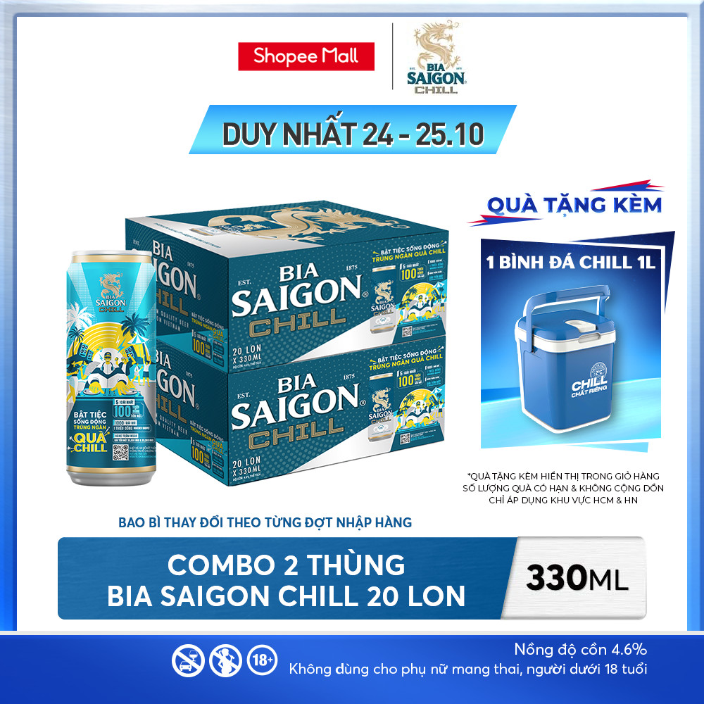 Nồng độ cồn 4.6% - Combo 2 Thùng 20 Bia Saigon Chill 330ml