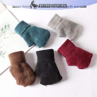 Onetimingfine Găng tay dệt kim mùa đông dày, full ngón, giữ ấm cho nam nữ, cặp đôi, đi xe đạp