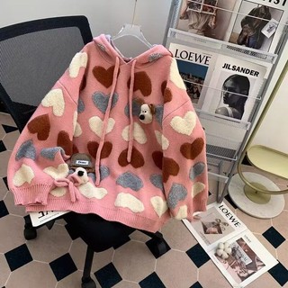 Dễ Thương Chủ Hình Chó Jacquard Có Mũ Trùm Đầu Áo Len Hoạt Hình Hàng Hóa 2025 Phong Cách Mới Rời Dày Áo Len Top