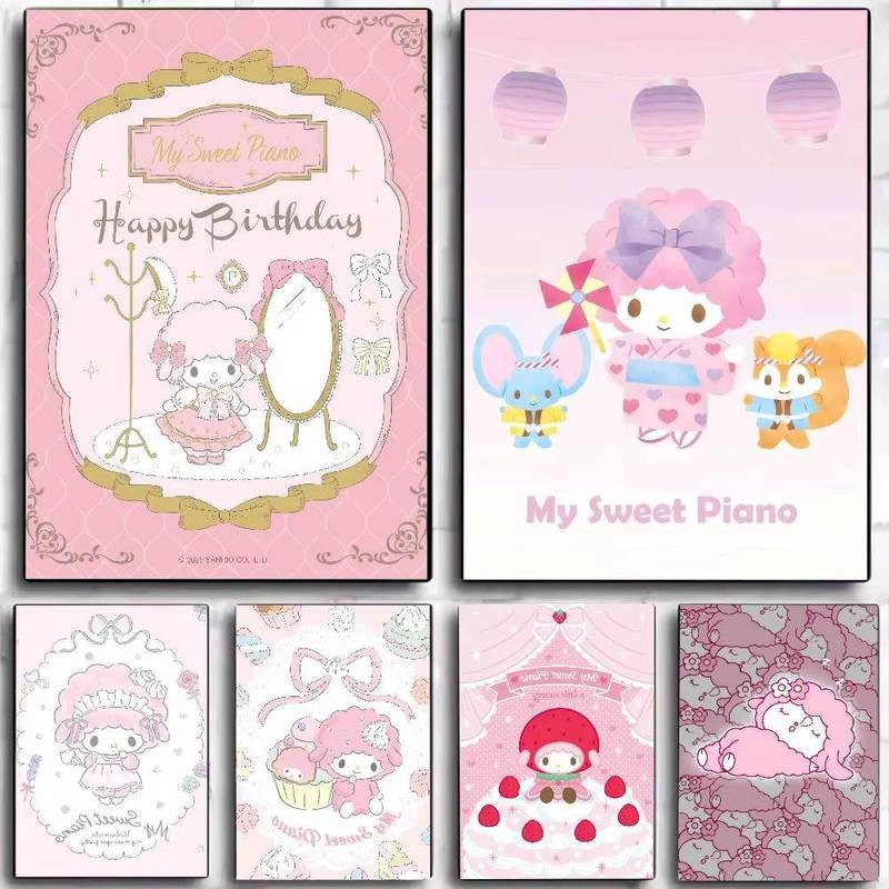 Anime Dễ Thương Sanrio My Sweet Piano Dễ Thương poster Tranh Tường Nghệ Thuật Trò Chơi Trang Trí Phòng Quà Tặng Trang Trí HD Tranh Xe Mèo