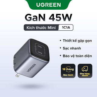 Bộ sạc GaN UGREEN 45W có cổng USB Type C kép Sạc nhanh cho SAMSUNG S24 S23 S22 iPhone 17/16/15 pro max