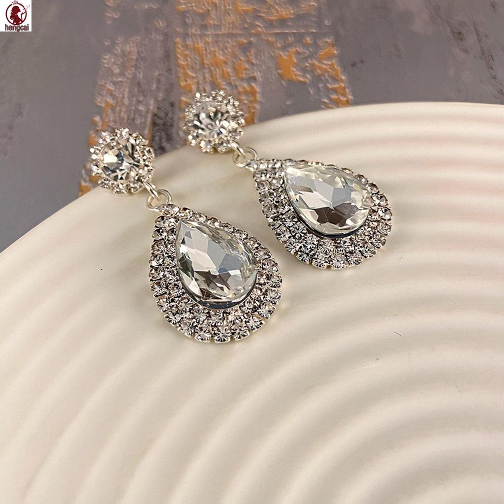 Trang sức cô dâu full kim cương giả, bộ dây chuyền và bông tai thiết kế tinh tế quyến rũ, phù hợp váy dạ hội và tiệc cưới