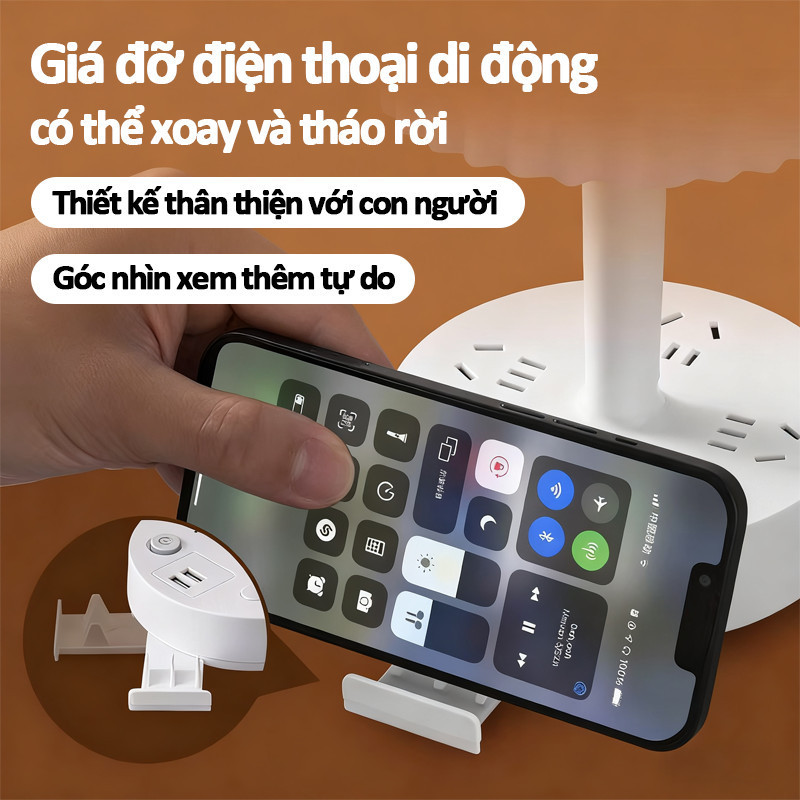 Đèn học để bàn đa năng,Đèn Ngủ Để Bàn,hợp ổ cắm điện có cổng USB +Giá đỡ điện thoại di động,Điều chỉnh ánh sáng ba cấp