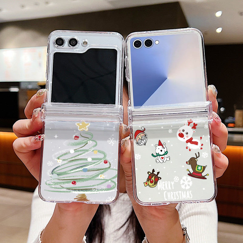 Giáng Sinh Dễ Thương Trong Suốt Ốp Lưng Điện Thoại Samsung Galaxy Z Flip 7 Flip 6 Flip 5 Flip 4 5G Full Bản Lề Gấp Cứng PC Dành Cho Samsung Z Flip7 Flip6 Flip5 Flip4 Flip3
