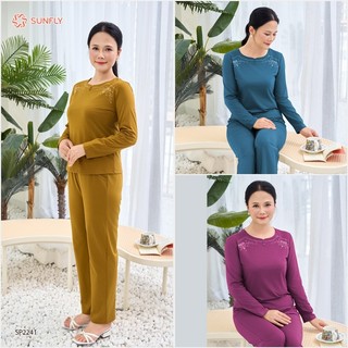 Đồ bộ mặc nhà nữ cotton compact áo dài quần dài, bộ mặc nhà trung niên cho mẹ SUNFLY SP2241