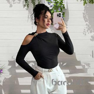 Áo dài tay màu trơn bất đối xứng mùa xuân hè dành cho nữ