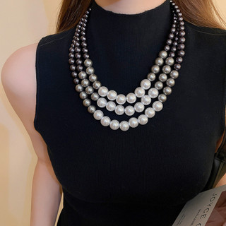 Vòng cổ ba lớp đính cườm ngọc trai, dây chuyền xương đòn thanh lịch, trang sức cao cấp dành cho nữ